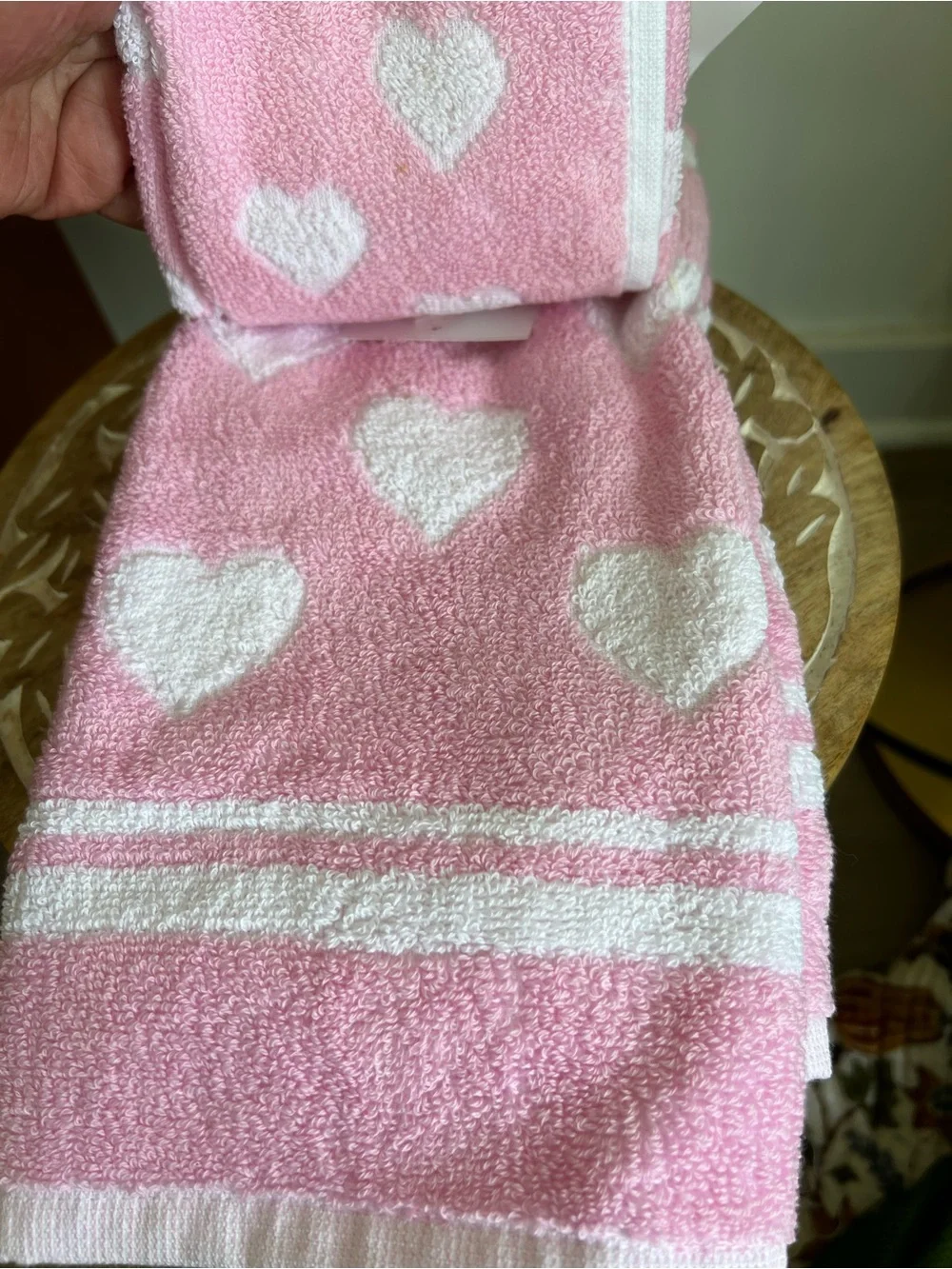 Casaba 100% Turkish Ringspun Cotton Pink Heart Towel Set 1-hand 2-wash towels